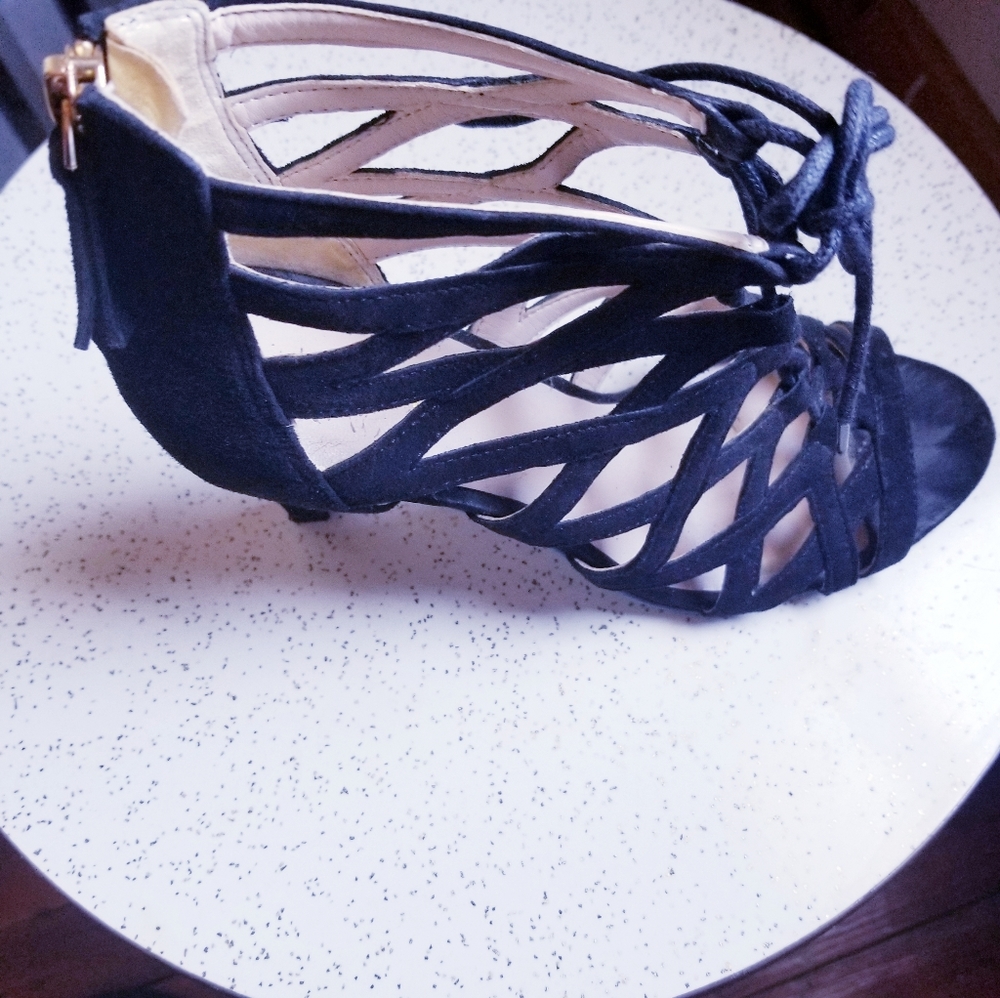 Nine West Opened Toe Suede Black Heels Size 8